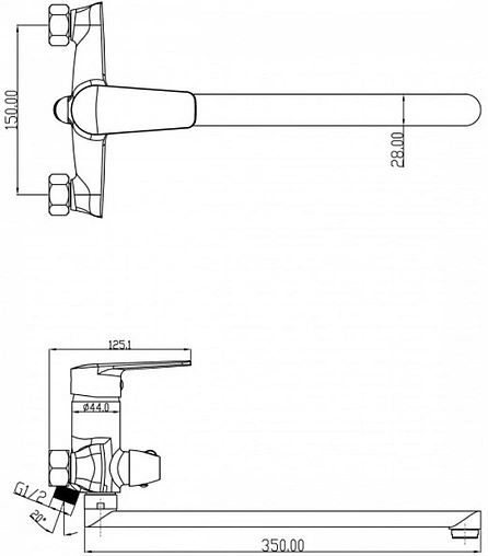 Смеситель для ванны с длинным изливом Swedbe Mars хром 1750 Смеситель для ванны с длинным изливом Swedbe Mars хром 1750