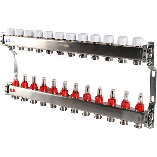 Группа коллекторная с расходомерами 12 отводов 1&quot;в/в x ¾&quot;ек Rommer RMS-1200-000012