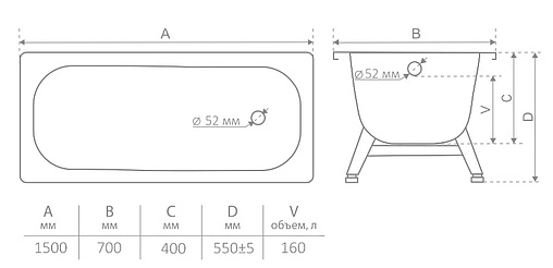 Ванна стальная Antika 150x70 белая орхидея А-50001