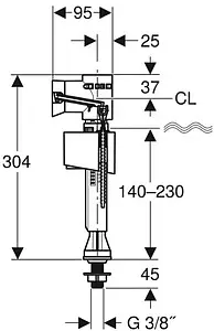 Заливной клапан для бачка ⅜&quot; пластик нижний Geberit Impuls Basic 330 136.725.00.1, 2