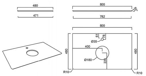 Столешница для накладных раковин Kerama Marazzi Plaza Modern PL1 80 риальто зелёный тёмный PL1.VT97\80