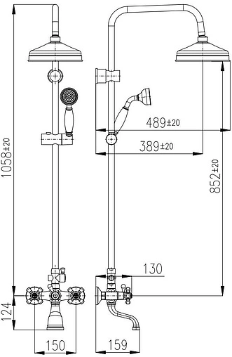 Душевая система со смесителем для ванны Rav Slezak Morava retro чёрный матовый MK159.5/3CMAT