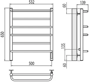 Полотенцесушитель электрический лесенка Terminus Евромикс П6 500х650 электро quick touch полированная сталь 4670078531278, 2