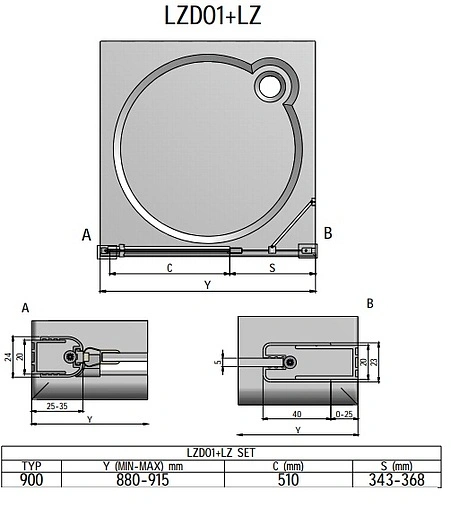 Дверь в нишу 900мм прозрачное стекло Roltechnik Lega Lift Line LZDO1+LZ/900 226-9000000-00-02+229-1940025-00
