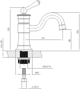 Смеситель для раковины Timo Adelia чёрный матовый/антик 6061/04F Смеситель для раковины Timo Adelia чёрный матовый/антик 6061/04F, 2