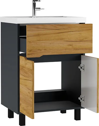 Тумба-умывальник напольный Домино Karat 60 дуб вотан/антрацит DK3210T+4627173210164