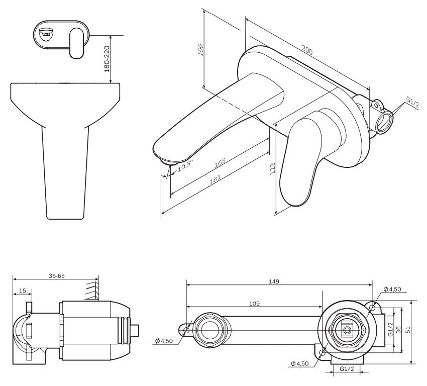 Смеситель для раковины из стены Am.Pm Like хром F8072200