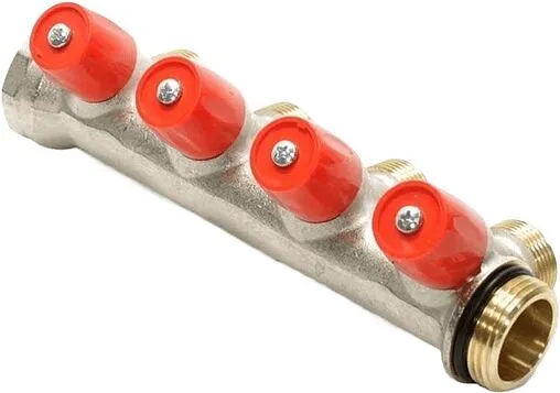 Коллектор регулирующий проходной 4 отвода красный 1"в/н x ¾"ек General Fittings 6300E7N1005R4A