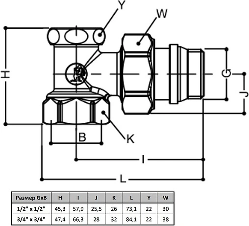 Вентиль запорный угловой ½" в/н Gekon GK 7200 12 Вентиль запорный угловой ½" в/н Gekon GK 7200 12