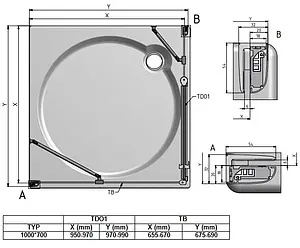 Душевое ограждение 1000x700мм прозрачное стекло Roltechnik Tower Line TDO1+TB/1000*700 724-1000000-00-02+725-7000000-00-02 Душевое ограждение 1000x700мм прозрачное стекло Roltechnik Tower Line TDO1+TB/1000*700 724-1000000-00-02+725-7000000-00-02, 2