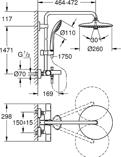 Душевая система с термостатом для ванны Grohe Euphoria 260 хром 27475001