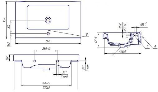 Раковина Cersanit Grand 80 белый S-UM-GRA80/1-w