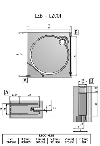Душевое ограждение 1000x900мм прозрачное стекло Roltechnik Lega Lift Line LZCO1+LZB/1000*900 227-1000000-00-02+228-9000000-00-02