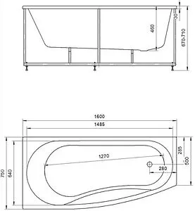 Ванна акриловая Aquatek Пандора 160х75 L с фронтальной панелью, с каркасом (разборный) PAN160-0000038 Ванна акриловая Aquatek Пандора 160х75 L с фронтальной панелью, с каркасом (разборный) PAN160-0000038, 2