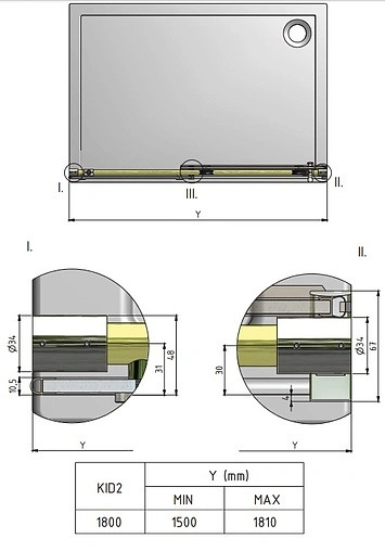 Дверь в нишу 1800мм прозрачное стекло Roltechnik Kinedoor Line KID2/1800 970-1800000-00-02