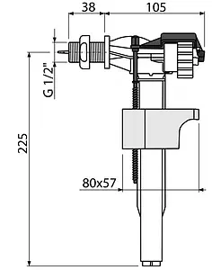 Заливной клапан для бачка ½" латунь боковой AlcaPlast A16-½" Заливной клапан для бачка ½" латунь боковой AlcaPlast A16-½", 2