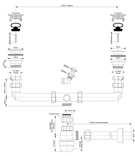 Сифон бутылочный для двойной мойки Mc Alpine MRSK5