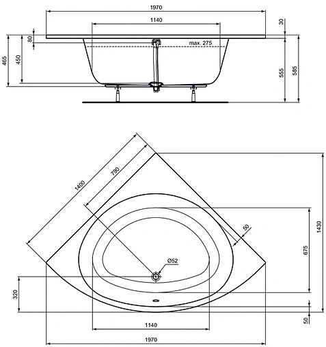 Ванна акриловая Ideal Standard i.life 140х140 T476601