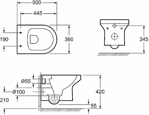 Комплект 6 в 1 Jacob Delafon Elite E21743RU-BL с кнопкой E36496-BL черный матовый