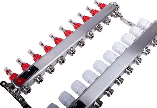 Группа коллекторная с расходомерами 10 отводов 1&quot;в/в x ¾&quot;ек FDV S1101A-1/10