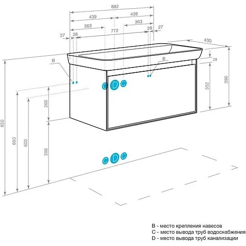 Тумба-умывальник подвесная Aquaton Либерти 90 дуб эльвезия/белый глянец 1A2799K0LYC70