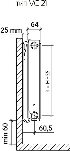 Радиатор стальной панельный Royal Thermo VENTIL COMPACT тип 21 500 x 600 мм Bianco Traffico VC21-500-600/9016 Радиатор стальной панельный Royal Thermo VENTIL COMPACT тип 21 500 x 600 мм Bianco Traffico VC21-500-600/9016