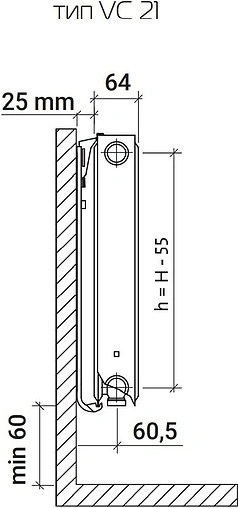 Радиатор стальной панельный Royal Thermo VENTIL COMPACT тип 21 500 x 800 мм Bianco Traffico VC21-500-800/9016