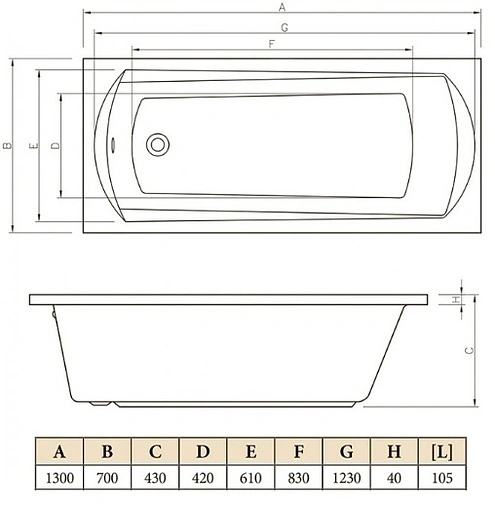 Ванна акриловая C-bath Clio 130x70 CBQ003002