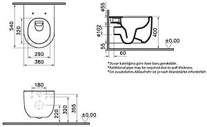 Унитаз подвесной безободковый VitrA Liquid Rim-ex белый 7321B403-0075 Унитаз подвесной безободковый VitrA Liquid Rim-ex белый 7321B403-0075, 2