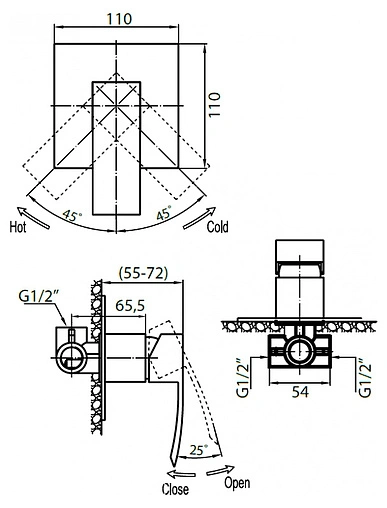 Смеситель для душа скрытого монтажа Cezares Quattro хром QUATTRO-C-DI-01