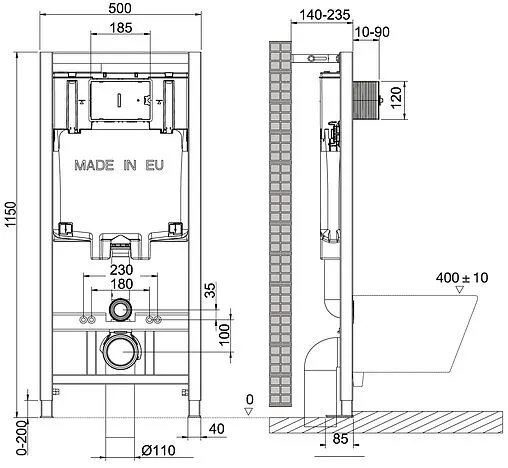 Инсталляция для подвесного унитаза Set 3 в 1 Lemark Peneda+Bit 9880314 с кнопкой хром матовый