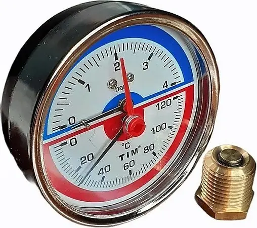 Термоманометр аксиальный TIM 80мм 4 бар 120°С ½&quot; Y-80T-4