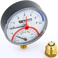 Термоманометр радиальный Watts F+R828 80мм 6 бар 120°С ½" 10018749 Термоманометр радиальный Watts F+R828 80мм 6 бар 120°С ½" 10018749
