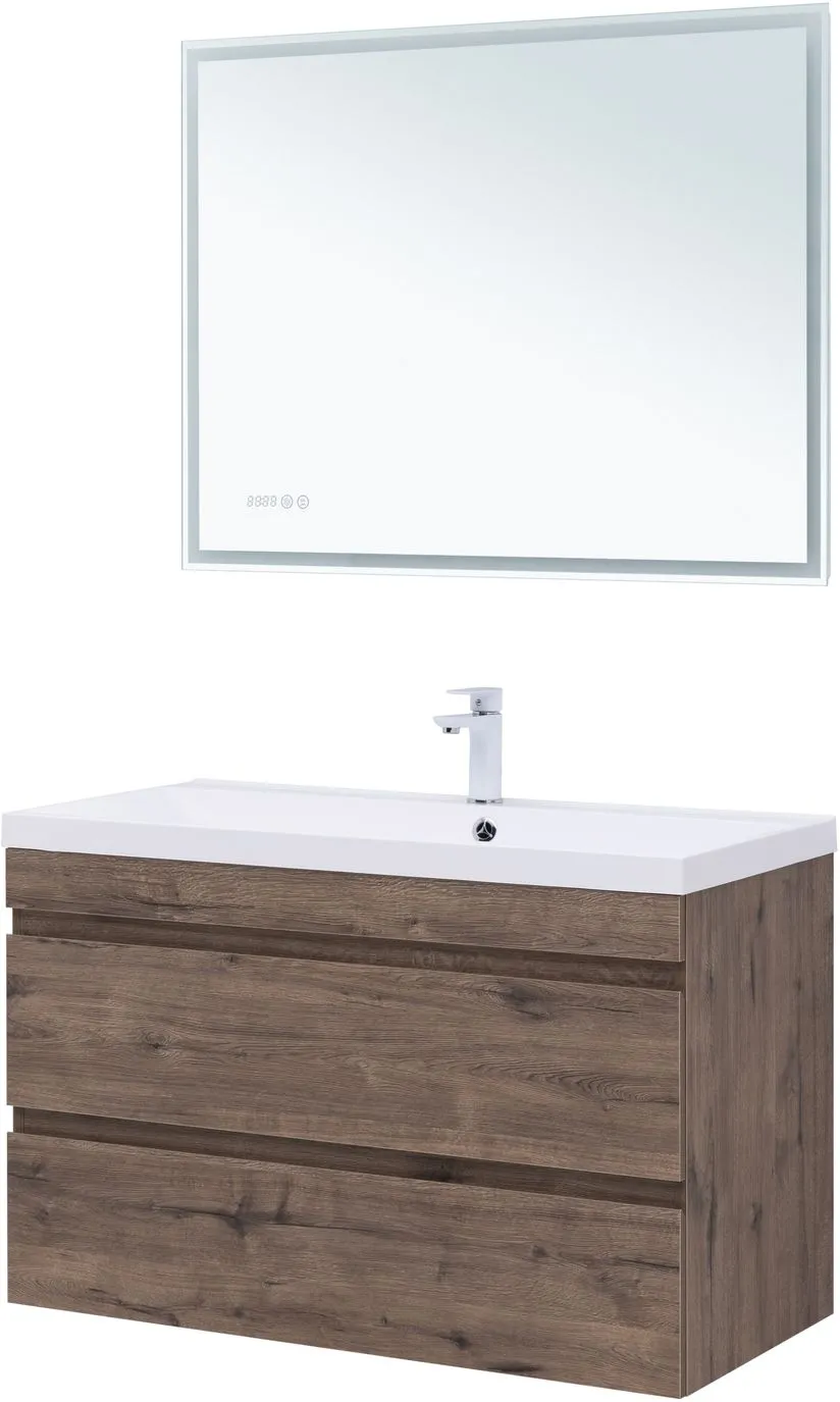 Тумба-умывальник подвесная Aquanet Нота New 100 дуб веллингтон/табак 00334194+00284116