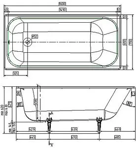 Ванна чугунная Wotte Start 1600x750UR, 2