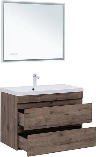 Тумба-умывальник подвесная Aquanet Нота New 90 дуб веллингтон/табак 00334193+00284114