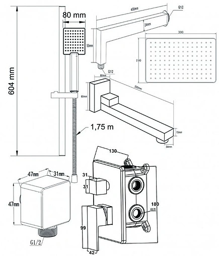 Душевая система со смесителем для ванны Swedbe Platta хром 5545