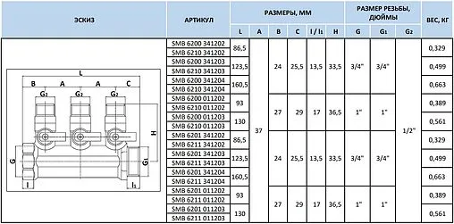 Коллектор запорный проходной 2 отвода красный 1"в/н x ½"н Stout SMB 6210 011202