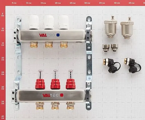 Группа коллекторная с расходомерами 3 отвода 1&quot;в/в x ¾&quot;ек Valtec VTc.586.EMNX.0603