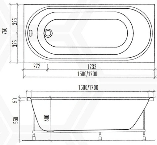 Ванна акриловая Aquanika Round 150х75 A1015075024