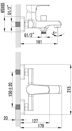 Смеситель для ванны Lemark plus Factor хром LM1612C