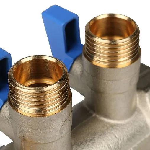 Коллектор запорный проходной 2 отвода синий 1"в/н x ½"н Stout SMB 6201 011202