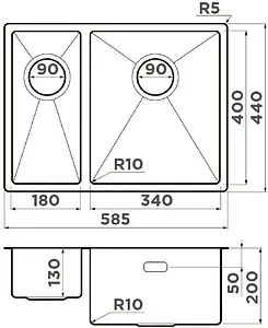 Мойка кухонная Omoikiri Taki 58-2-U/IF-IN-R нержавеющая сталь 4993767, 2