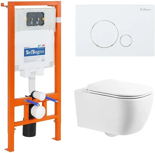 Комплект 5 в 1 BelBagno Genova BB1102CH/BB1102SC/BB002-80/BB014-SR-BIANCO с кнопкой белый глянцевый