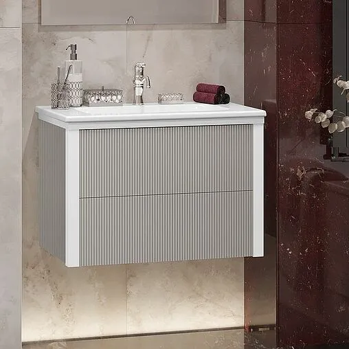 Тумба под умывальник подвесная Opadiris Рубинно 80 серый глянцевый 00-00007340