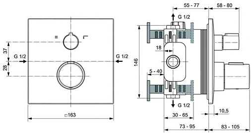 Термостат для 2 потребителей Ideal Standard Ceratherm T100 чёрный матовый A7522XG