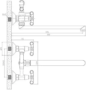 Смеситель для ванны с длинным изливом Rossinka хром RS42-80, 2