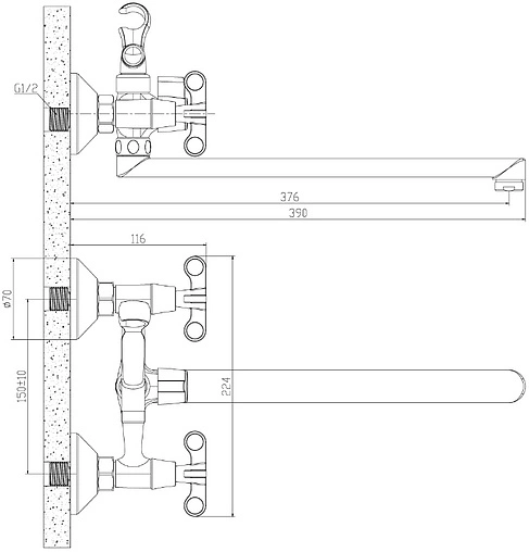 Смеситель для ванны с длинным изливом Rossinka хром RS42-80