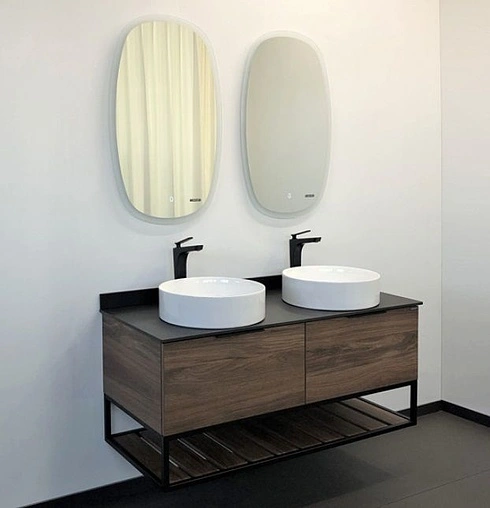 Тумба-умывальник подвесная Comforty Порто 120-2 дуб тёмно-коричневый/чёрный 00-00001287CF