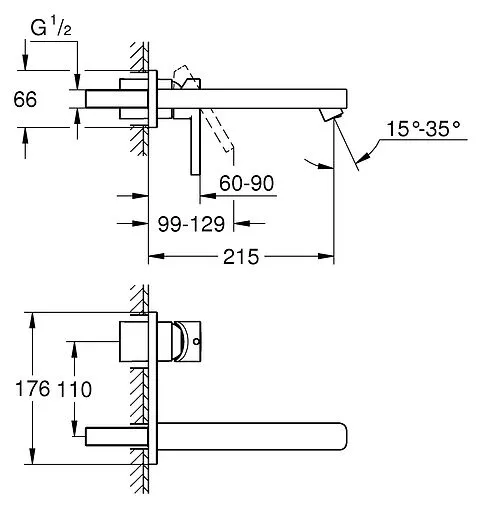 Смеситель для раковины из стены Grohe Lineare хром 23444000 Смеситель для раковины из стены Grohe Lineare хром 23444000
